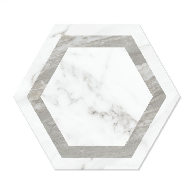 Marmor Hexagon Klinker Venato Vit-Grå Matt-Satin 29x33 cm-1